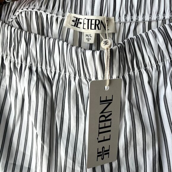 NEW Eterne Pants White Striped Cotton Poplin Wide Leg Pull-On Pants‎ Size M/L - Picture 4 of 10